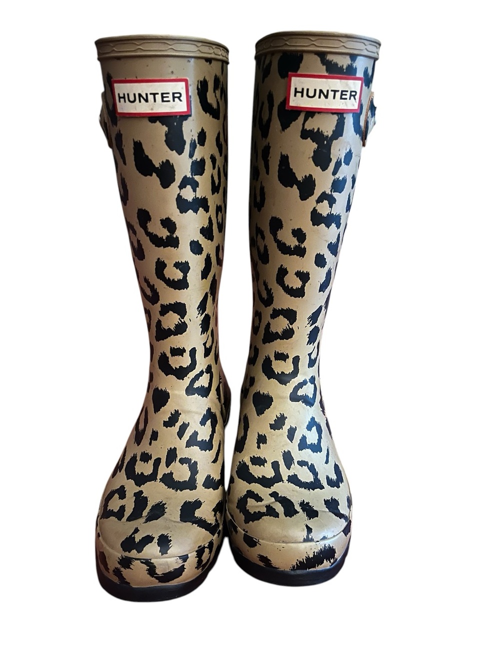 Hunter Leopard Tall Rain Boots - Beige & Black. Girls Size3. Women size5